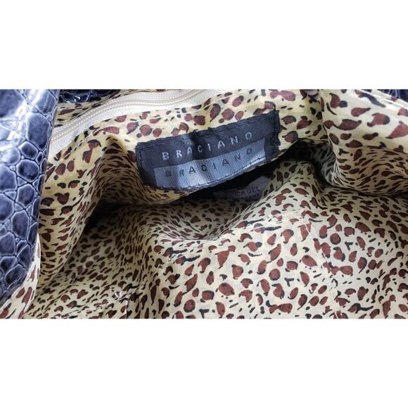 Braciano Gray Patent Croc-Embossed Tote Bag Gold Hardware | Large Glam Carryall - Picture 12 of 13